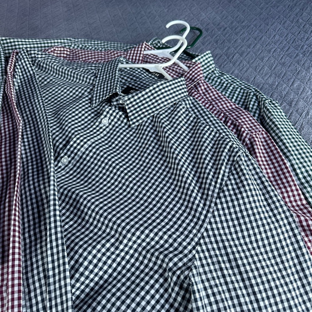 Lot of 3, Men’s H&M Slim Fit Dress Shirts, XL, Green, Black & Burgundy Check